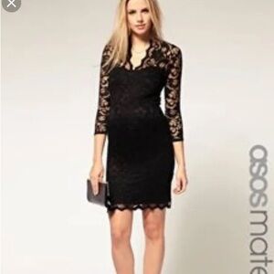 ASOS Elegant Black Maternity Lace Long Sleeve Dress